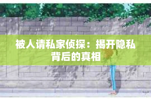被人请私家侦探：揭开隐私背后的真相